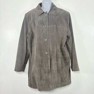 Venezia Women's Taupe 100% Leather Suede Shell Trench Coat Front Pockets Sz18/20